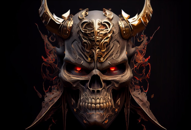 Cranio diavolo cyborg samurai faccia rendering 3D Genera ai