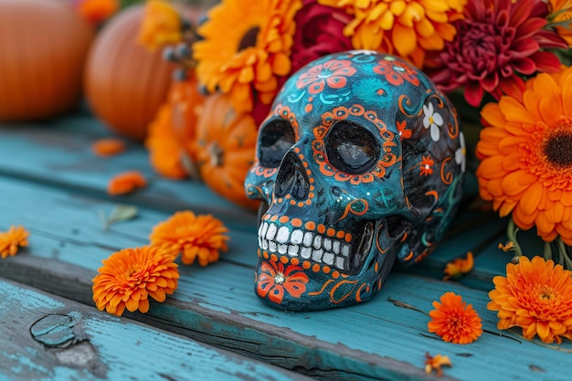 cranio e fiori il giorno della morte in Messico