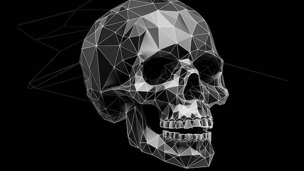 Cranio umano in bianco e nero stile poligonale AI generato