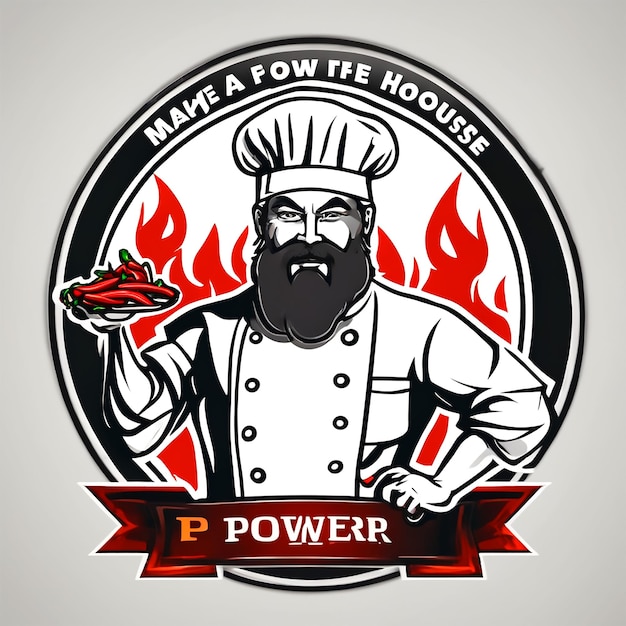 Crea un logo di Power House e il concetto è berretto da chef e Hot Fire Chili Power sfondo bianco piccante
