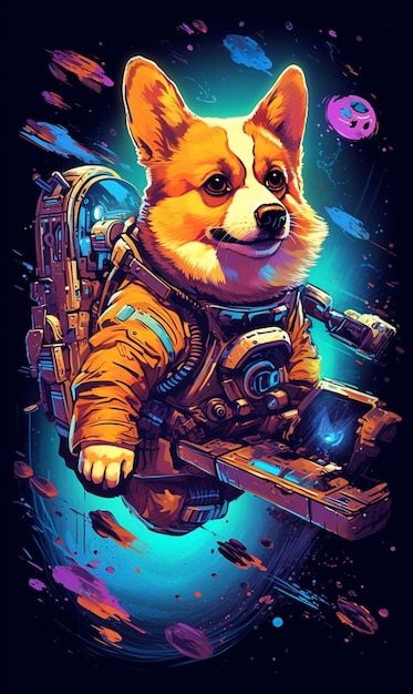 Crea un'opera d'arte digitale di un astronauta corgi generativo ai