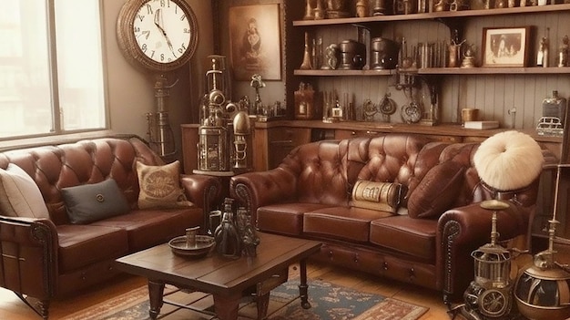 Crea un soggiorno dall'estetica steampunk Incorpora elementi industriali, mobili in stile vittoriano e decorazioni meccaniche