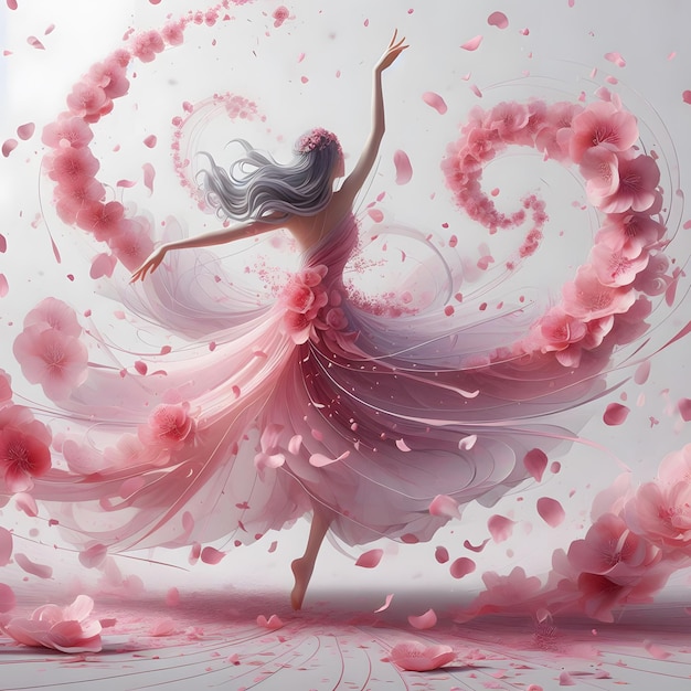 creare immagini di danza di petali rosa galleggianti nell'aria tagliato fuori AI generato