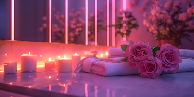 Creare un'atmosfera romantica in una spa con candele rosa Rose e Aromaterapia Concept Atmosfera romantica in una spa Rose Candele rosa Rose Aromaterapie