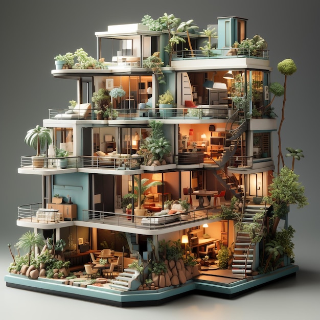 creare un delizioso diorama 3D di un appartamento in attico