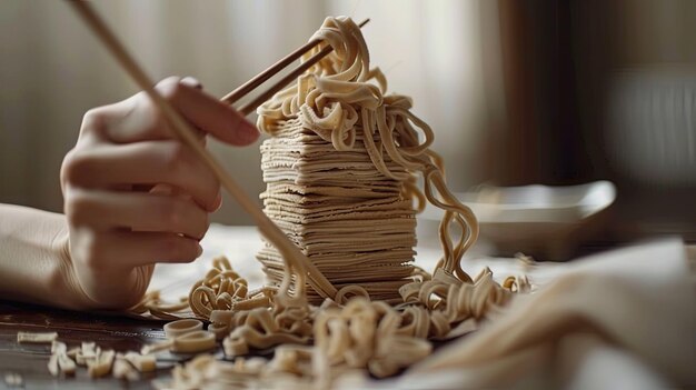 Creare un'immagine realistica di una ciotola fumosa di tagliatelle ramen in un salato brodo 3D realistico tagliatelle crude