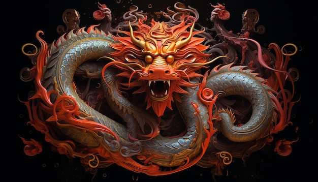 creare un'interpretazione artistica dell'animale drago cinese dell'anno generato da artificiali