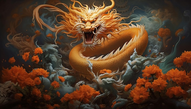 creare un'interpretazione artistica dell'animale drago cinese dell'anno generato da artificiali