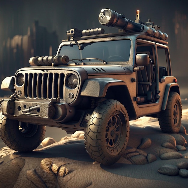 Creare un modello di gioco 3D di una jeep con una pistola