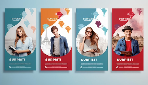 creare un volantino in cui gli studenti vanno all'estero per studi superiori
