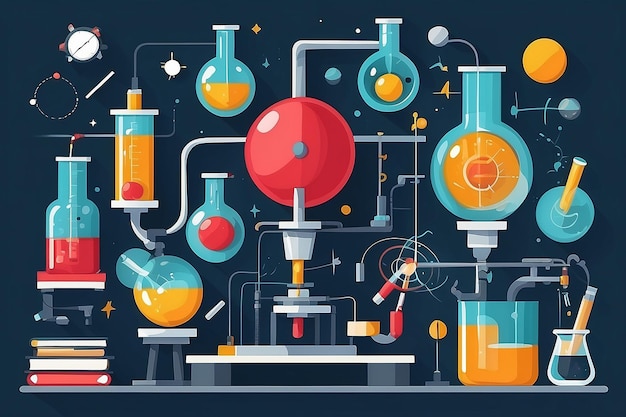 Creare una grafica vettoriale di un laboratorio di fisica con studenti che conducono esperimenti sul magnetismo