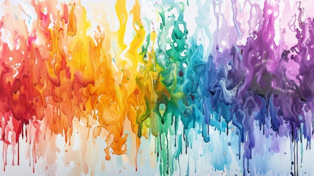 Creare uno sfondo di acquerello astratto vibrante con uno spettro di colori in cascata sulla tela Sottolineare la natura spontanea e imprevedibile dell'acquerello AI Generative