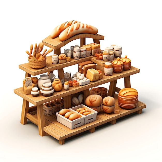 Creative 3D of Sourdough Bread Market Craft an Appetizing 3D Scene Hi pubblicità di modello di business