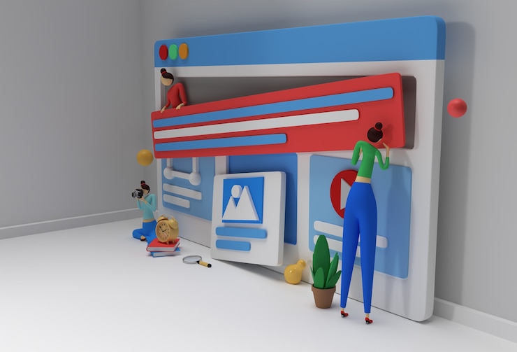 Photo creative 3d render design for web development banner, marketing material, business presentation, online advertising.
