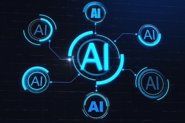 creative ai hologram on blue background artificial intelligence ai technology and communication concept 3d rendering