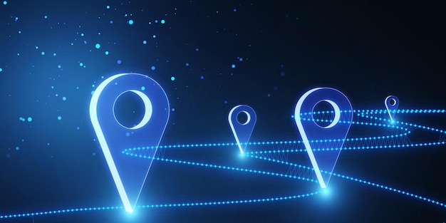 creative glowing blue digital geolocation backdrop 3d rendering