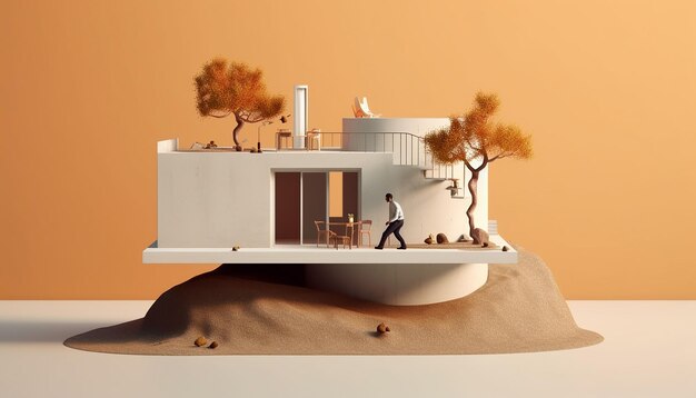 Creative Minimalista 3D house design Concetto in miniatura