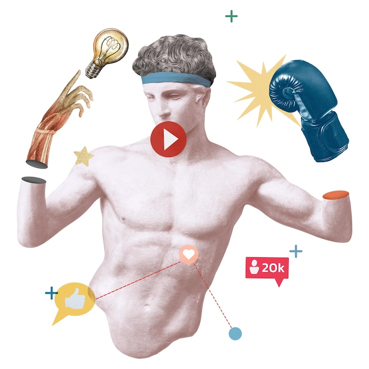 Foto creative png social media blogger greca statua media mix post