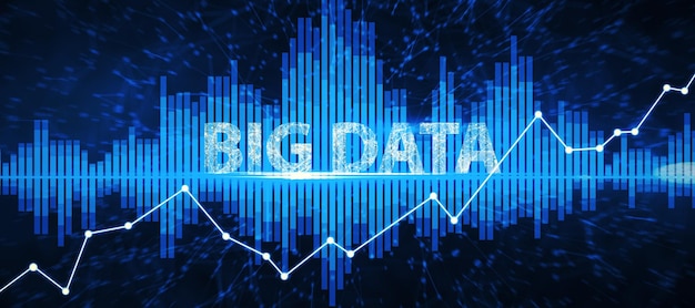 Creative wide panoramic blue big data background Technology and digital science concept 3D Rendering