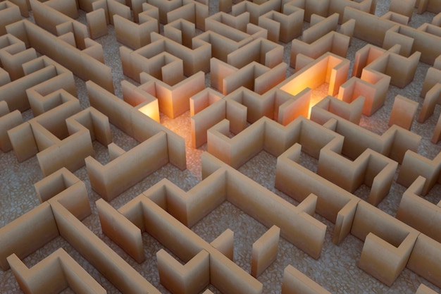 Creativo illuminato labirinto carta da parati Soluzione e idea concetto 3D Rendering
