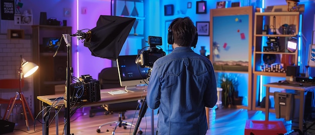Creatore di contenuti digitali che filma un tutorial