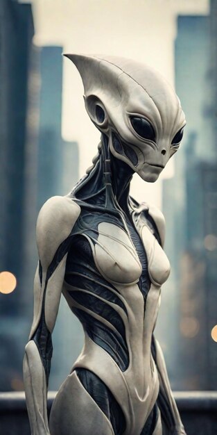 creatura aliena femminile senza volto con pelle di porcellana