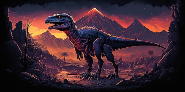 Creatura preistorica o dinosauro nella natura selvaggia Disegno in stile realistico