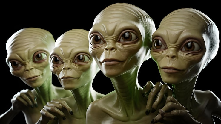 Foto creature aliene da vicino ritratto pelle verde misteriosa occhi grandi umanoide extraterrestre
