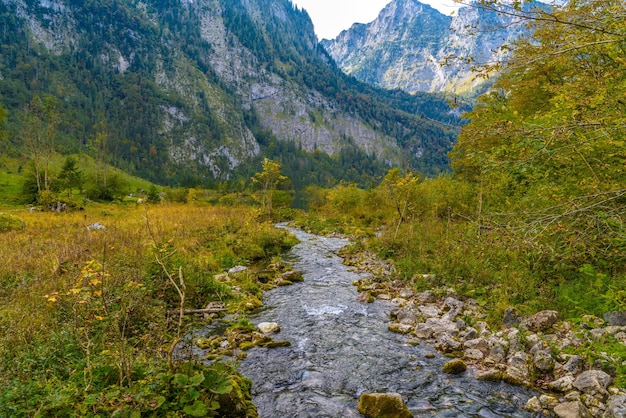 Creek fiume di montagna in Koenigssee Konigsee Parco Nazionale di Berchtesgaden Baviera Germania