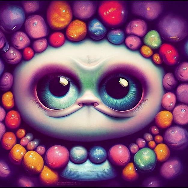 Creepy Candy Creature e persone astratta illustrazione colorata