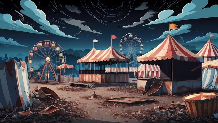Creepy Carnival Grounds Hallowen Illustration Vector Haunted Abandoned Circus Venue