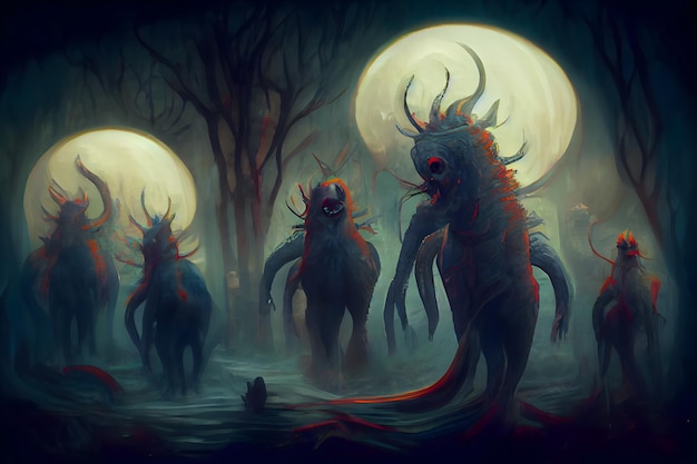 Creepy fantastico incubo creature aliene rete neurale generata arte