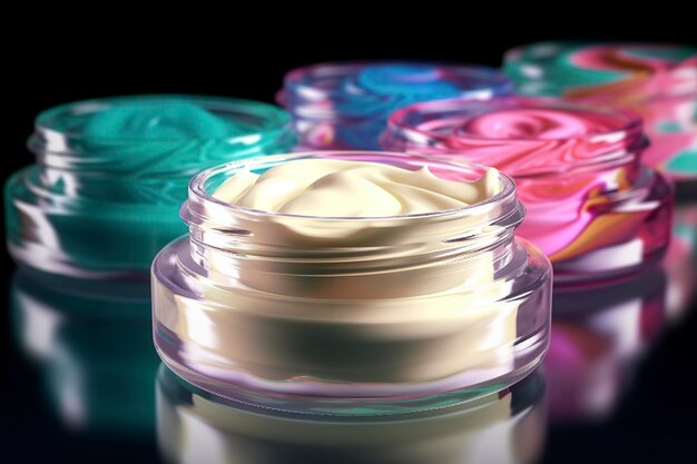 Crema cosmetica in un barattolo gel colorato concetto cosmetico per la cura della pelle immagine generata dall'AI