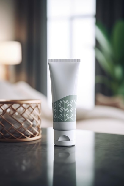 Crema cosmetica per mani idratante modello di tubo di plastica bianco vista anteriore AI Generative