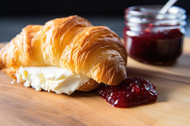 Crema di formaggio e gelatina su croissant burroso