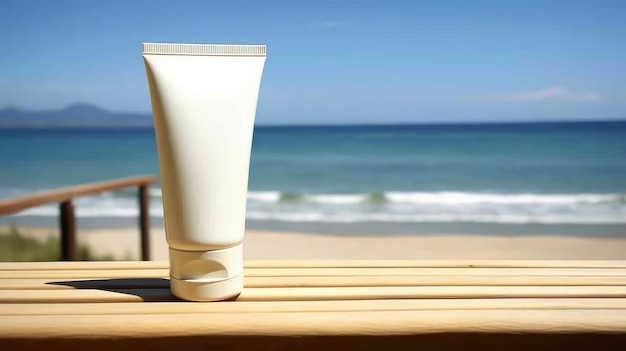 Crema solare per piscina e pelle di mare Bottiglia di plastica con protezione solare Spf Generative AI