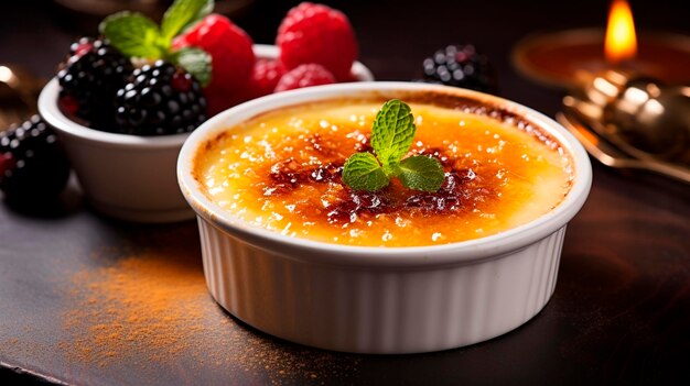 Creme brulee in un piatto Focus selettivo