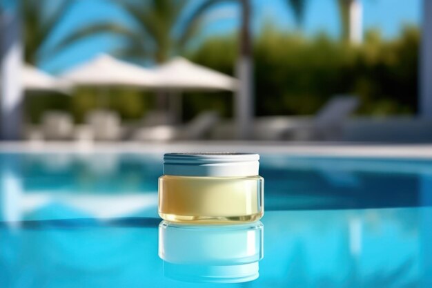 Creme per il viso sullo sfondo della piscina