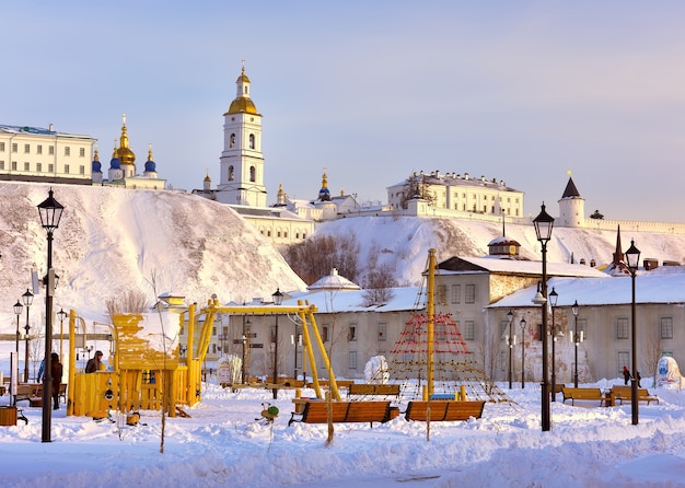 Cremlino di Tobolsk in inverno Vista dalla città bassa della vecchia fortezza russa del XVII secolo