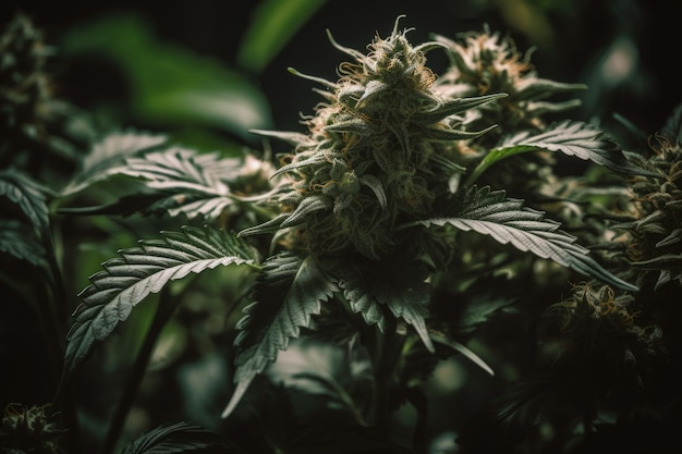 Crescere boccioli di cannabis indica matura bella fioritura fiore di marijuana verde generativo ai