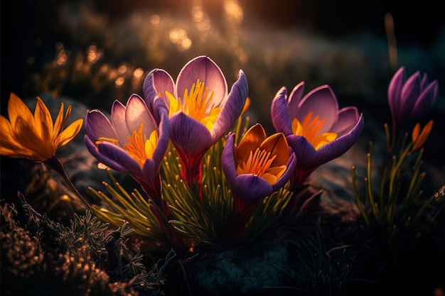 Crescita del fiore di primavera viola Crocus