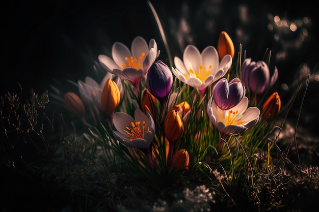 Crescita del fiore di primavera viola Crocus