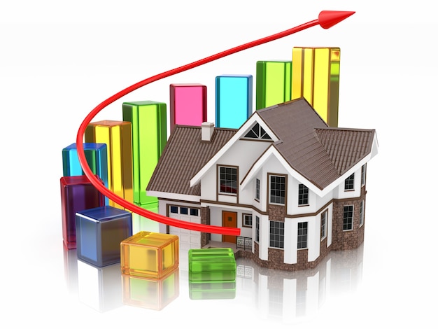 Crescita del mercato immobiliare Casa e grafico. 3d