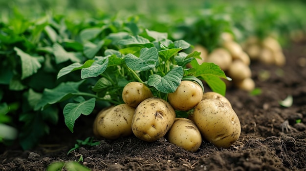 Crescita delle patate in giardino focalizzazione selettiva IA generativa