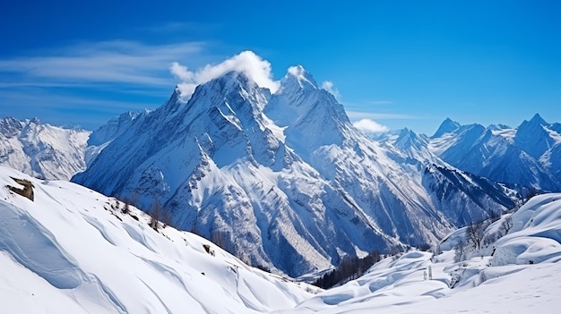 Cresta innevata del Caucaso maggiore con il Monte Ushba in inverno