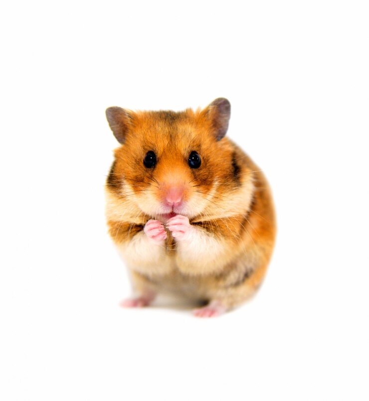 Criceto guarda macchina fotografica e mangia