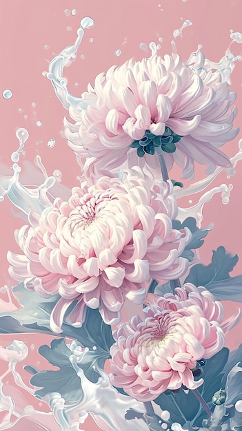Crisantemo bianco in fluido fluido primavera fiori naturali sfondo illustrazione