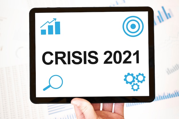 CRISI 2021. Concetto di pagina web aziendale di tecnologia di strategia. Obiettivi