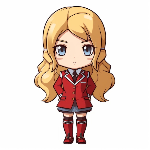Crisp and Clean Chibi Girl in Red Coat in stile accademico classico