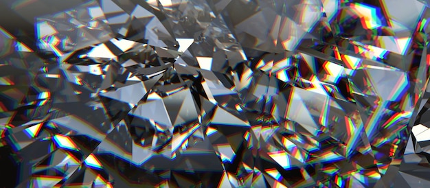 Cristallo di diamante realistico con rendering 3D di sfondo caustico ravvicinato